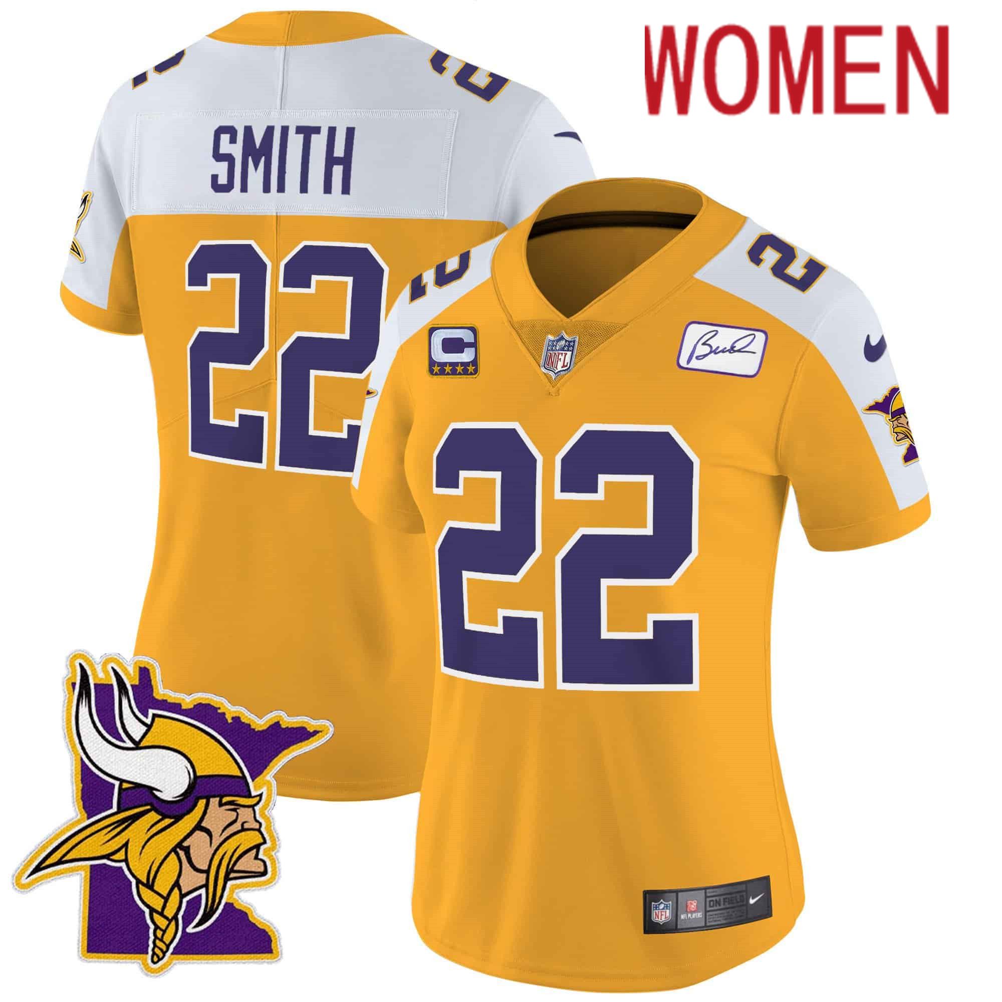 Women Minnesota Vikings 22 Smith Yellow 2024 Nike Patch Classic Limited NFL Jersey